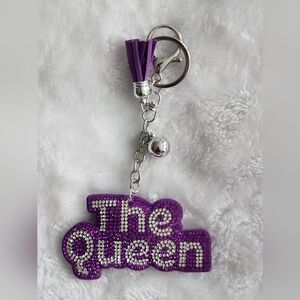 Purple 'The Queen' Rhinestone Keychain Bag Charm